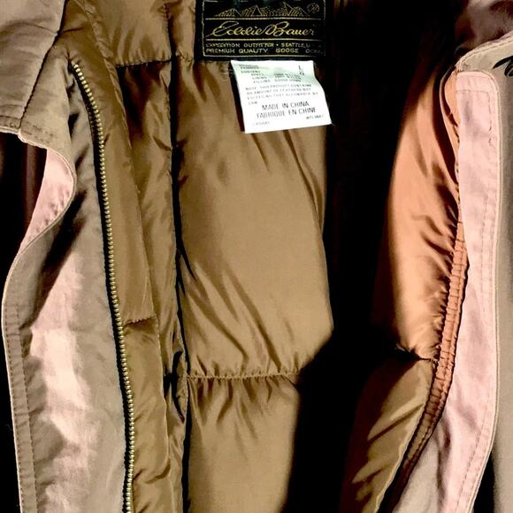 Eddie Bauer Long Breen Winter Rayon Goose Down Filled Coat. L - Picture 7 of 9